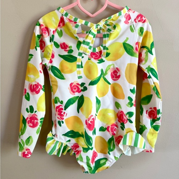 Vibrant Lemon and Floral Kids Rashguard - Picture 3 of 4